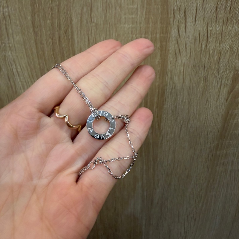 Cartier 750白K金2點鑽Love手鍊B6038100-7