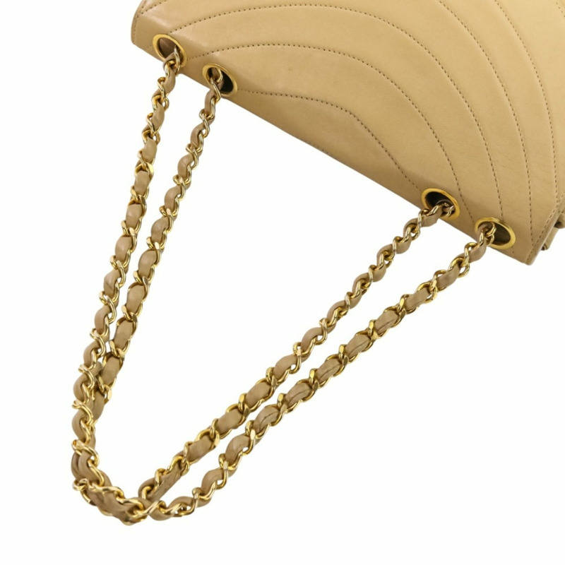 香奈兒半月形 Coco 標誌旋轉鎖扣鏈條手提包/單肩包，米色，女士-4
