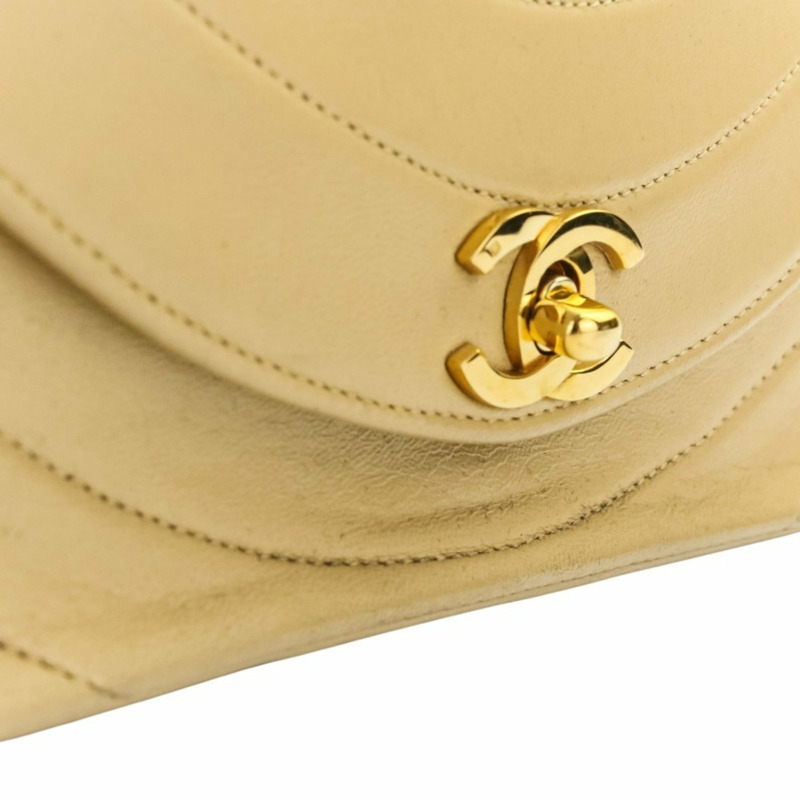 香奈兒半月形 Coco 標誌旋轉鎖扣鏈條手提包/單肩包，米色，女士-11