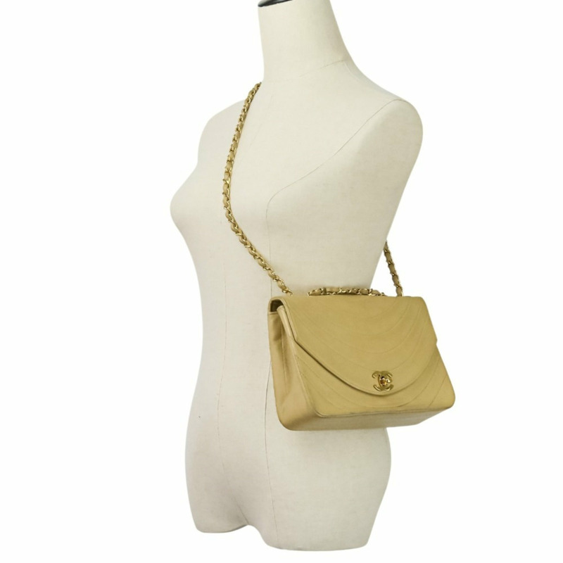 香奈兒半月形 Coco 標誌旋轉鎖扣鏈條手提包/單肩包，米色，女士-16