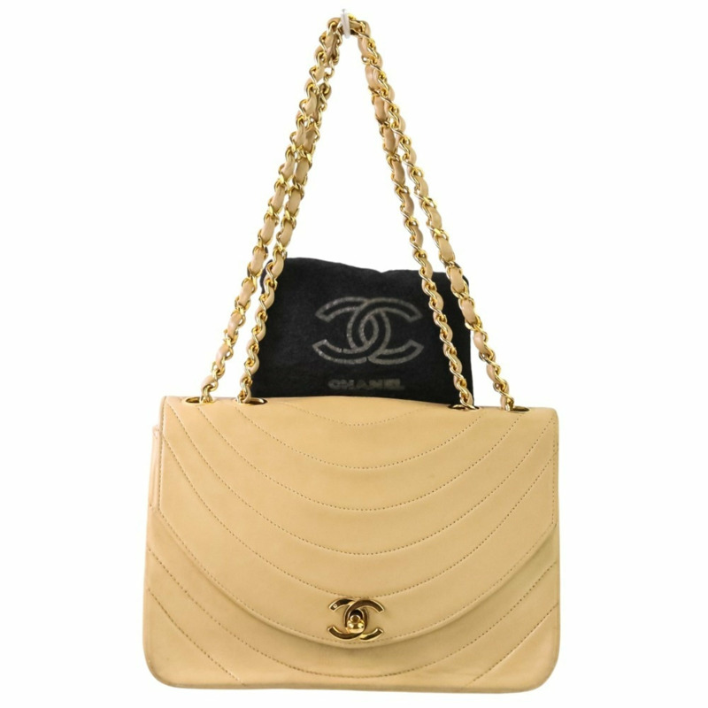香奈兒半月形 Coco 標誌旋轉鎖扣鏈條手提包/單肩包，米色，女士-17