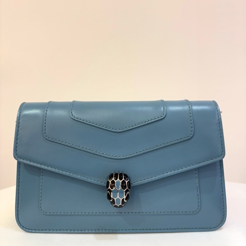 BVLGARI藍/粉橘長型蛇頭鍊帶斜背