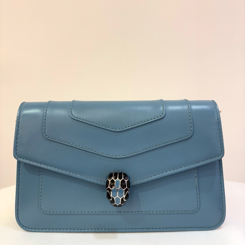 BVLGARI藍/粉橘長型蛇頭鍊帶斜背-0