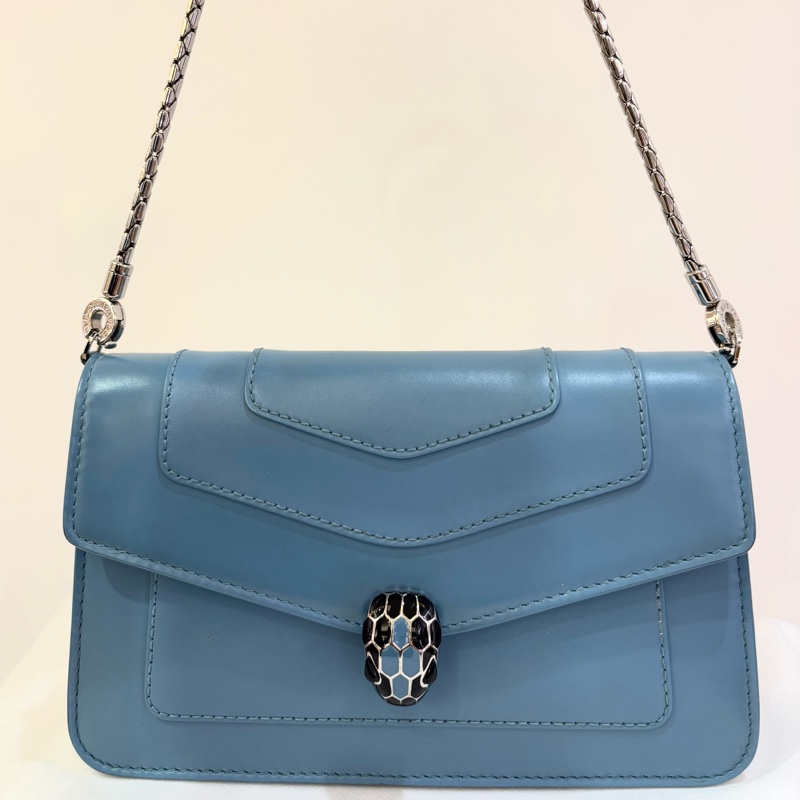 BVLGARI藍/粉橘長型蛇頭鍊帶斜背-1