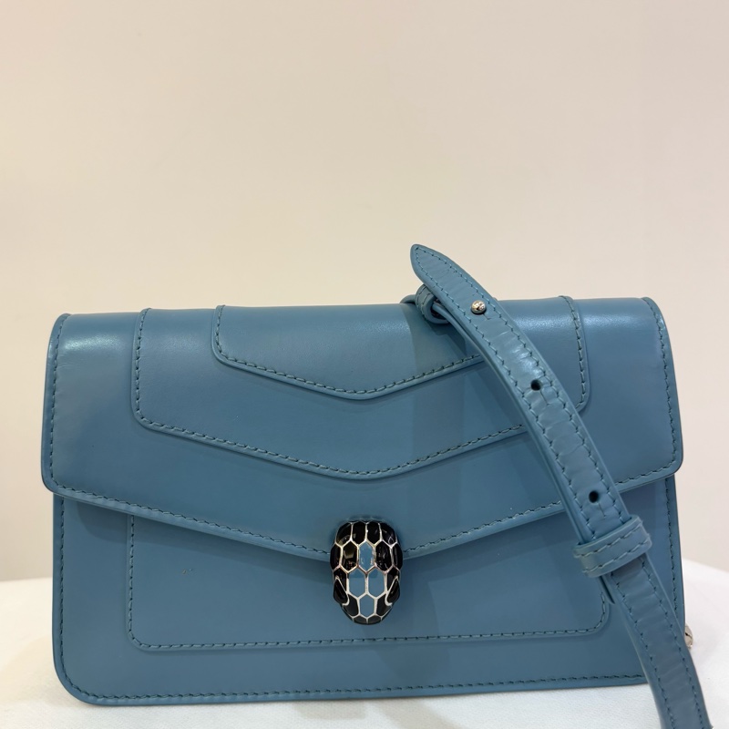 BVLGARI藍/粉橘長型蛇頭鍊帶斜背-2