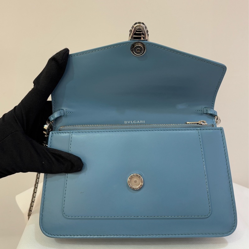 BVLGARI藍/粉橘長型蛇頭鍊帶斜背-3