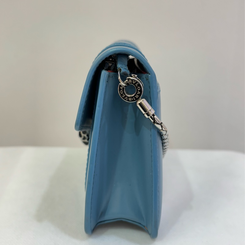 BVLGARI藍/粉橘長型蛇頭鍊帶斜背-5