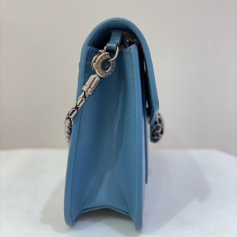 BVLGARI藍/粉橘長型蛇頭鍊帶斜背-6