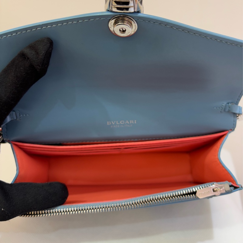 BVLGARI藍/粉橘長型蛇頭鍊帶斜背-9