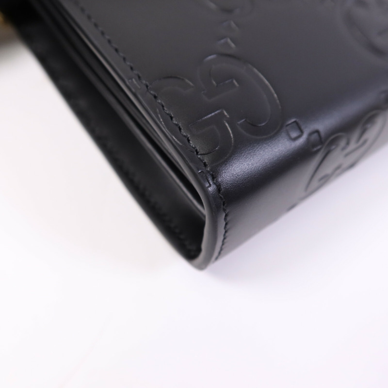 GUCCI 牛皮皮革GG Chain Wallet金扣鏈帶肩背袋-10