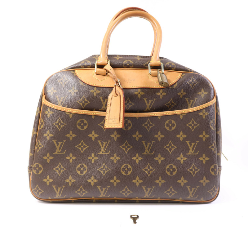 LOUIS VUITTON Monogram Deauville金扣手挽袋棕色-10