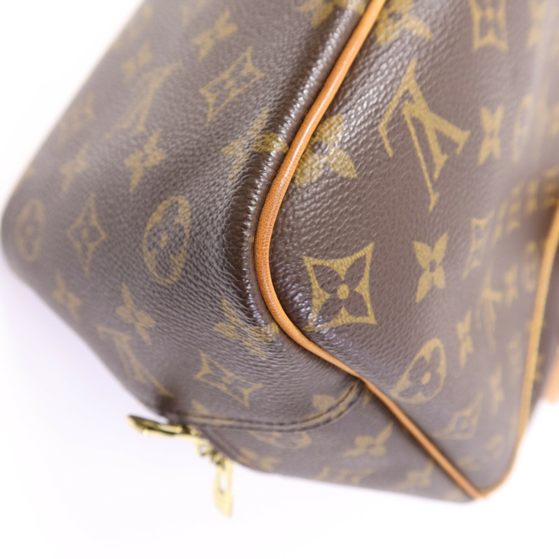 LOUIS VUITTON Monogram Deauville金扣手挽袋棕色-11