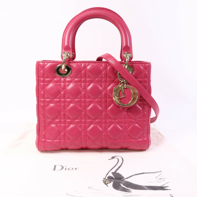 Dior 羊皮皮革Lady Dior Medium金扣手挽肩背兩用袋-4