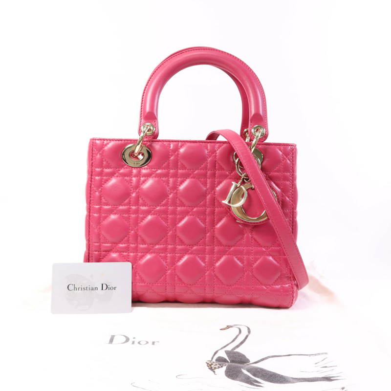 Dior 羊皮皮革Lady Dior Medium金扣手挽肩背兩用袋-10