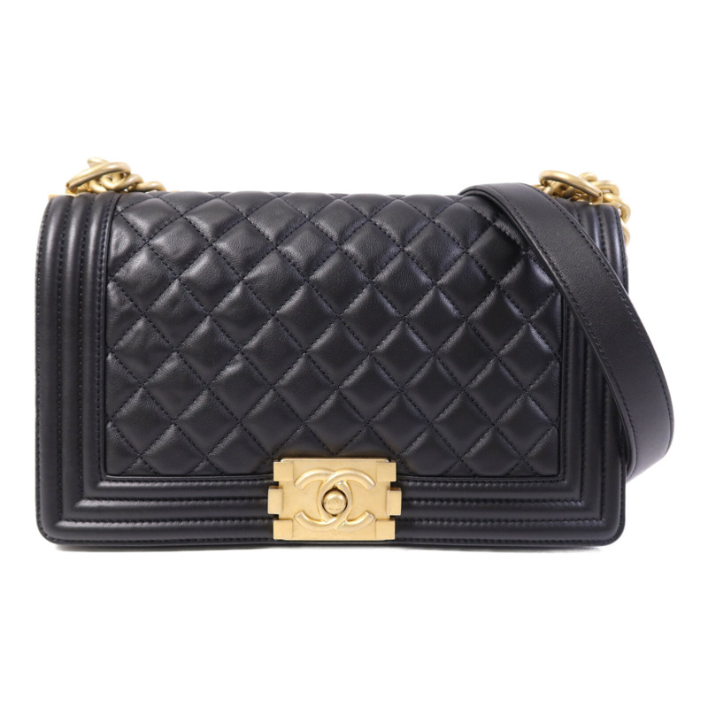 CHANEL 羊皮皮革Boy 25金扣鏈帶肩背袋-0