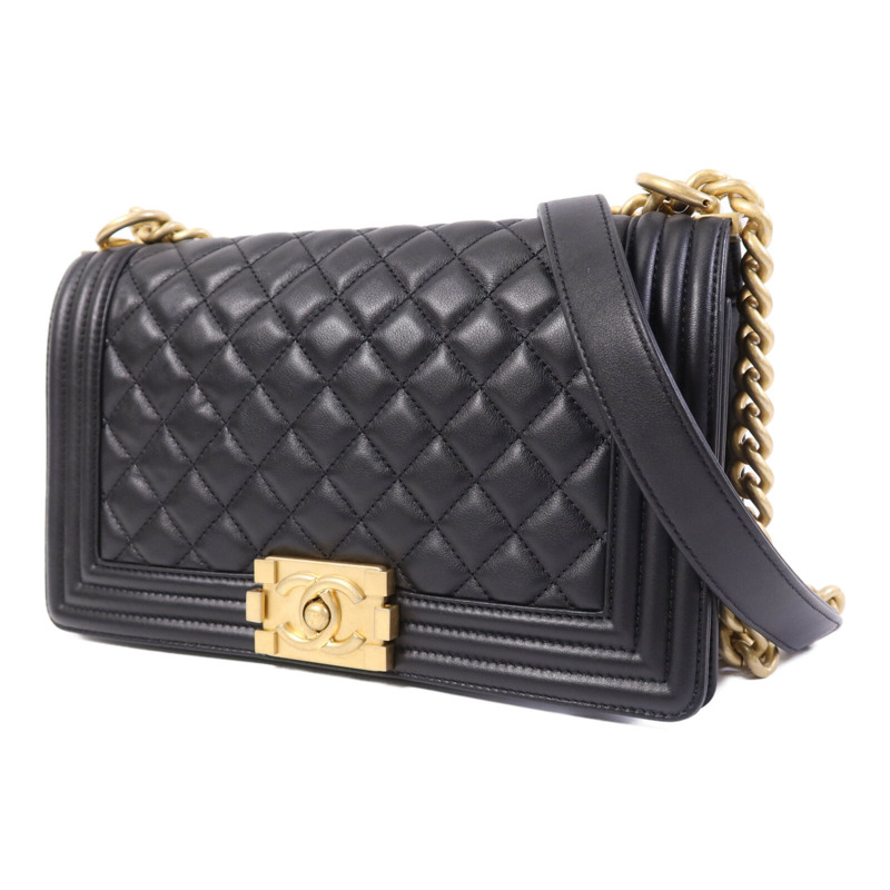 CHANEL 羊皮皮革Boy 25金扣鏈帶肩背袋-2