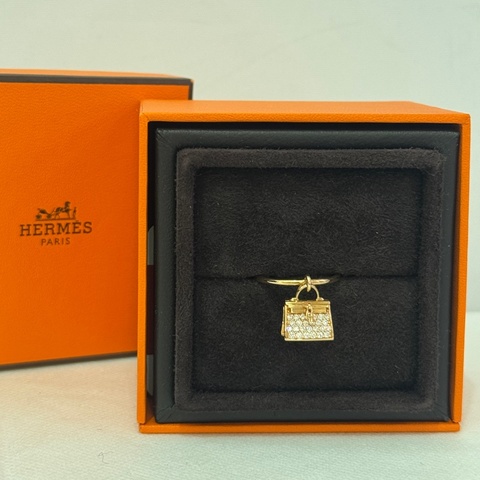 Hermes 18K玫瑰金帶鑽Kelly戒指