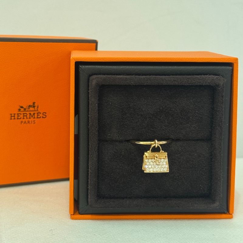 Hermes 18K玫瑰金帶鑽Kelly戒指-0