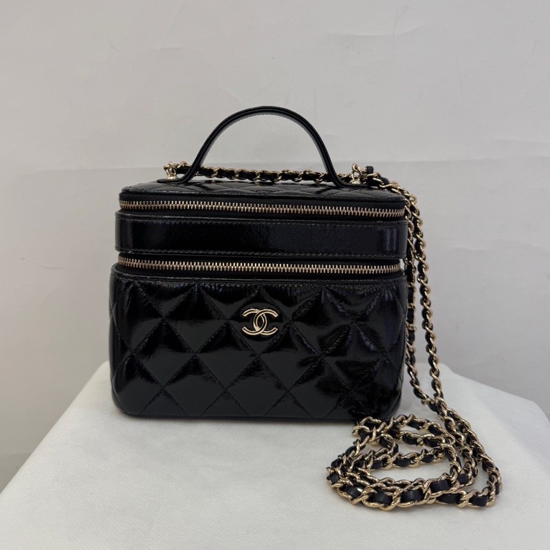 Chanel 黑金油蠟皮雙層化妝盒-0