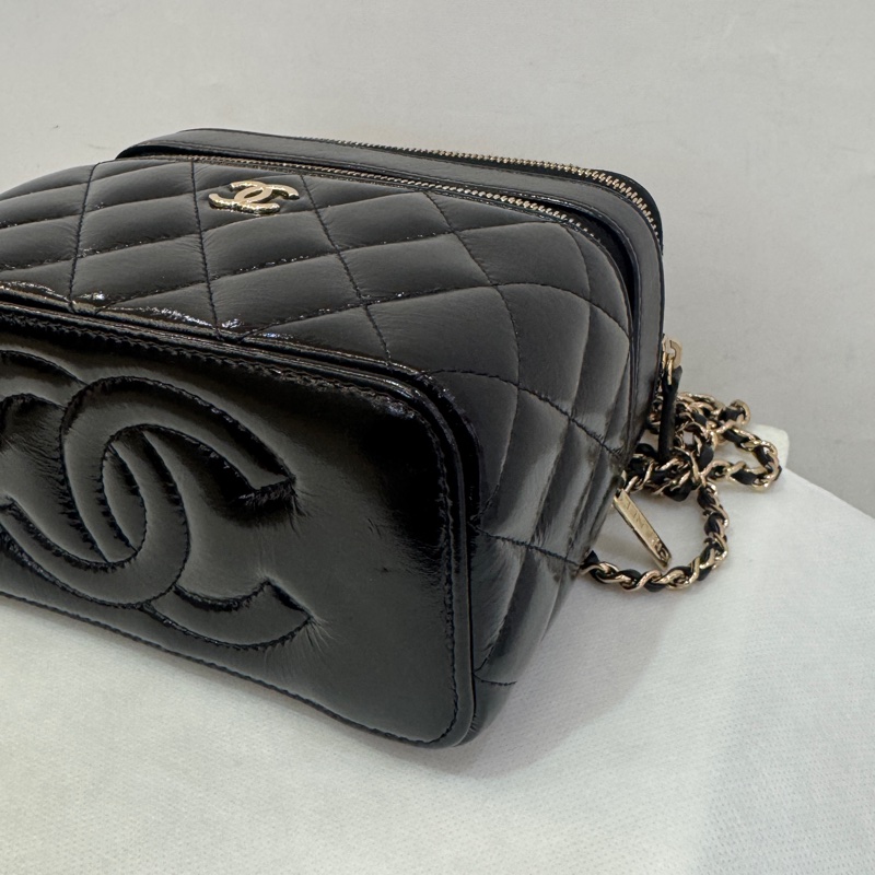 Chanel 黑金油蠟皮雙層化妝盒-6