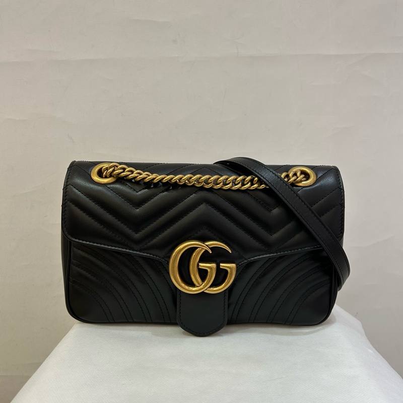 GUCCI黑marmont 掀蓋鍊包 26cm-0