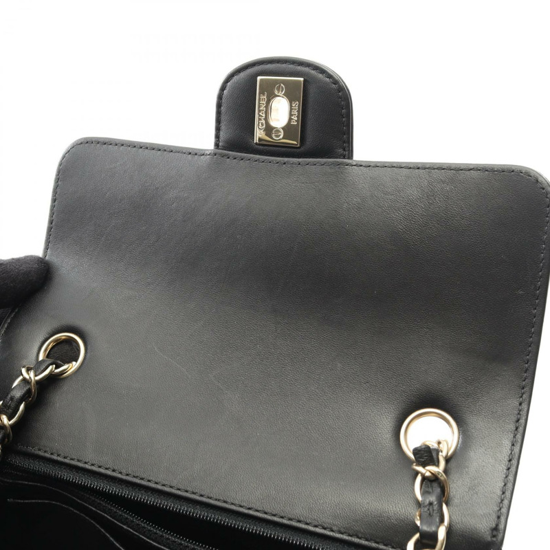 香奈兒迷你20 V型縫線人字紋肩背包 A69900 羊皮 黑色 二手 金色五金-5