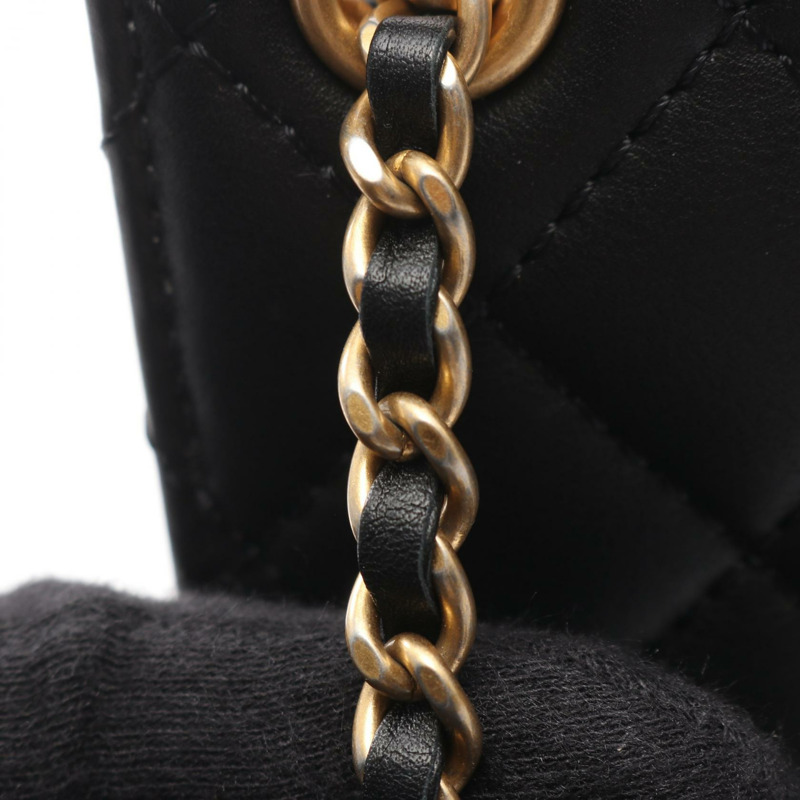 香奈兒 (CHANEL) 絎縫 COCO 標誌鏈肩背包 AS1750 黑色皮革 GHW 二手-7