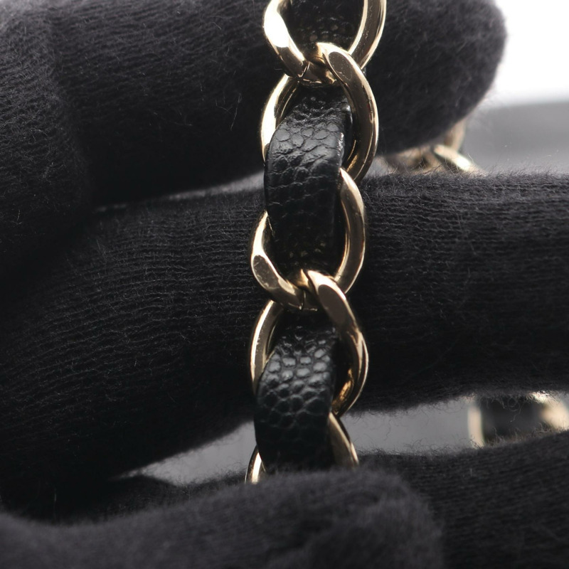 香奈兒 (CHANEL) 人字紋 V 型縫線 W 翻蓋鏈條單肩背包 A01166 黑色皮革 GHW-8