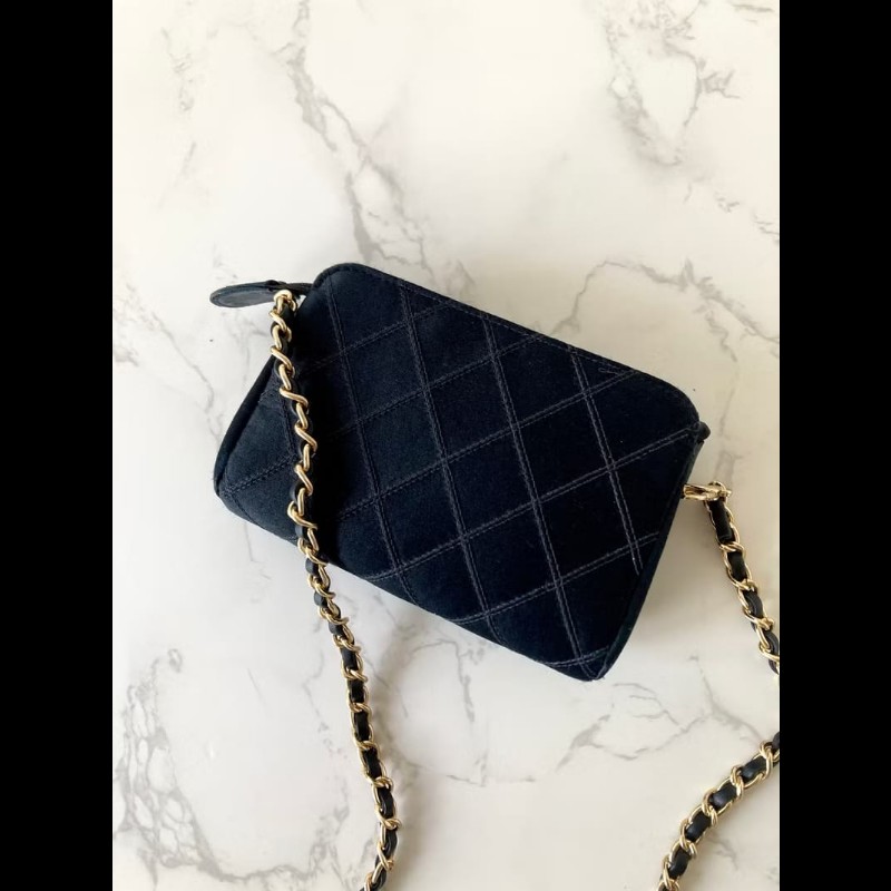 【LA LUNE】絕版古董包 Chanel黑色水鑽絲絹包 側背包 斜背包 中古二手小包-7