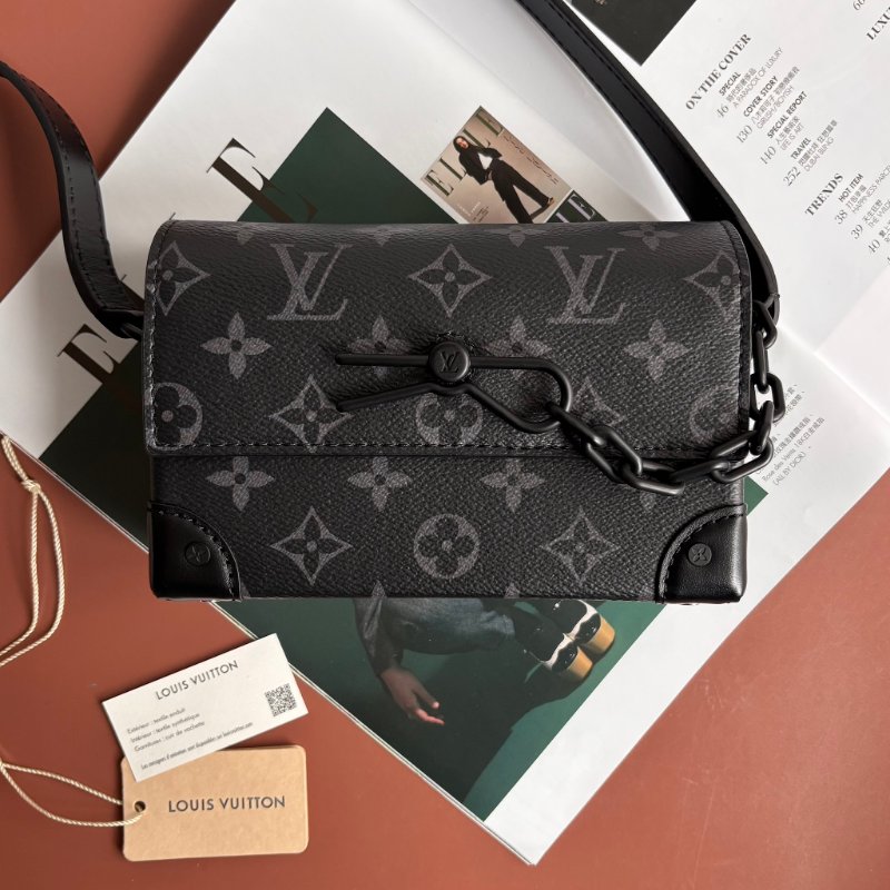 ::LOUIS VUITTON:: LV M81783 Steamer黑花紋黑鍊條吸釦方型隨身錢包 斜背包-0