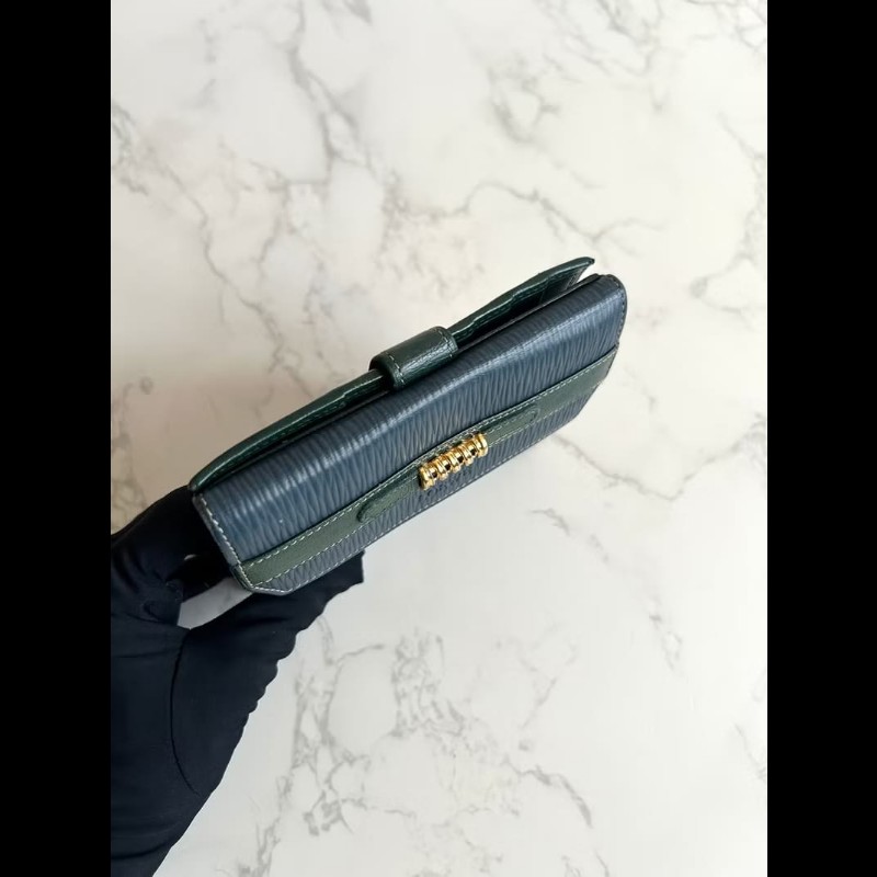 【LA LUNE】稀有中古包 Loewe藍綠色金蛇骨中夾 錢包 短夾 皮革包 古董二手包-4