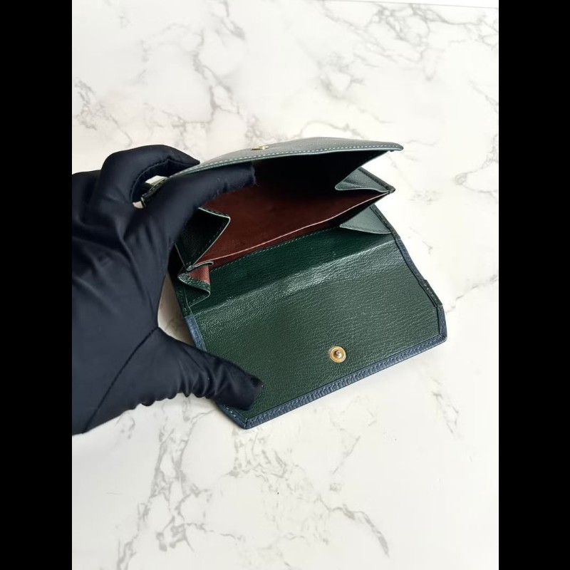 【LA LUNE】稀有中古包 Loewe藍綠色金蛇骨中夾 錢包 短夾 皮革包 古董二手包-7