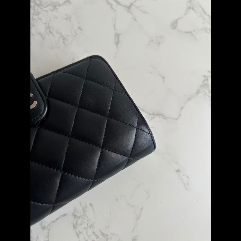 【LA LUNE】Chanel 黑色菱格小羊皮革中夾 錢包 銀包 卡片零錢包 中古包 二手-3