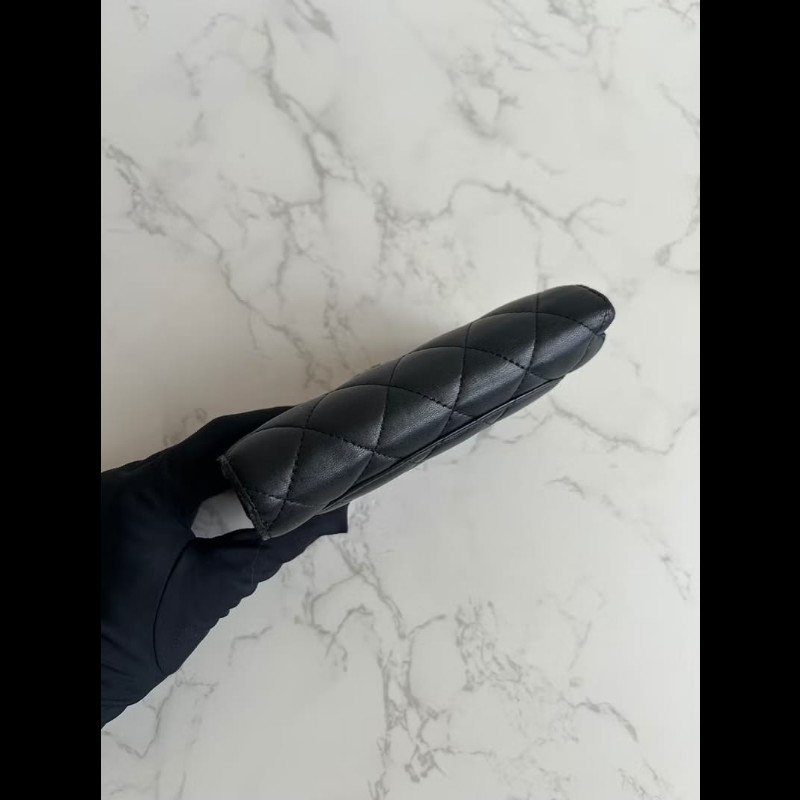 【LA LUNE】Chanel 黑色菱格小羊皮革中夾 錢包 銀包 卡片零錢包 中古包 二手-4