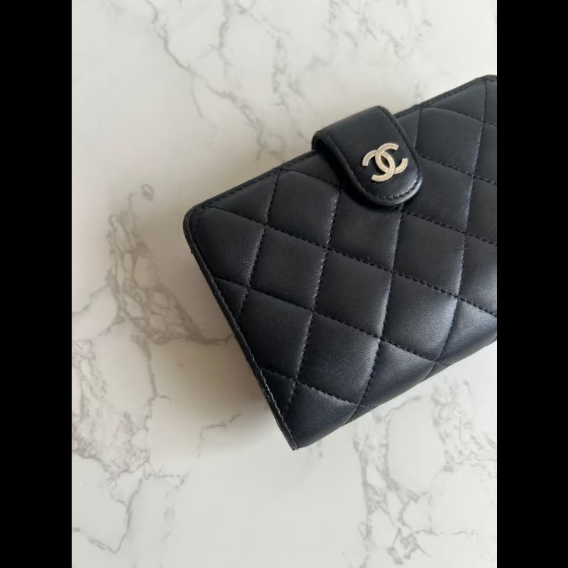 【LA LUNE】Chanel 黑色菱格小羊皮革中夾 錢包 銀包 卡片零錢包 中古包 二手-6