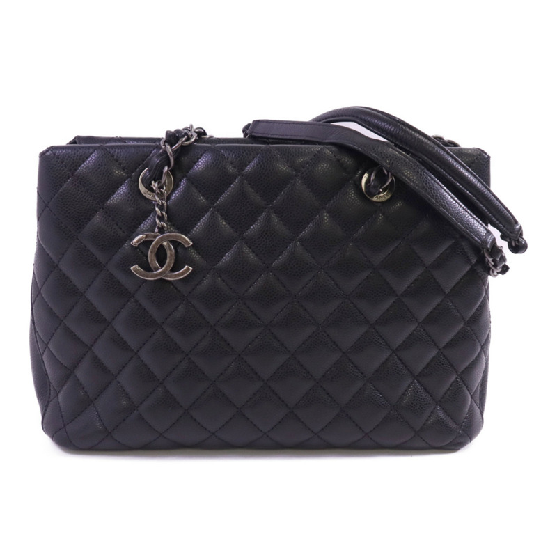 CHANEL 牛皮皮革Tote Bag銀扣鏈帶肩背袋-0