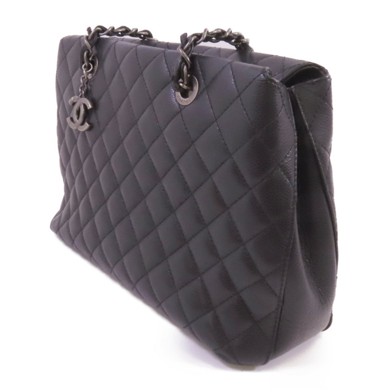 CHANEL 牛皮皮革Tote Bag銀扣鏈帶肩背袋-2