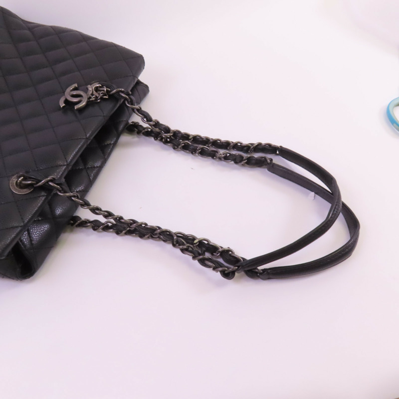 CHANEL 牛皮皮革Tote Bag銀扣鏈帶肩背袋-4