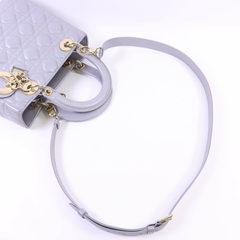 Dior 羊皮皮革Lady Dior Medium金扣手挽肩背兩用袋-4