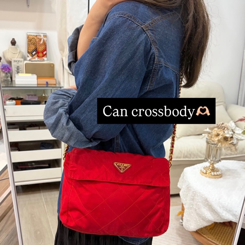 Prada 紅色 Nylon 尼龍 肩背包-17