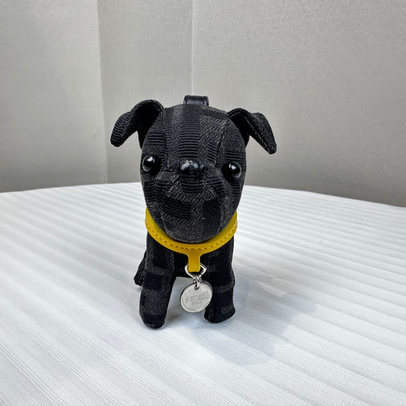 閒置新 芬迪/Fendi Ito Charm 黑色小狗鑰匙夾吊飾布質 5x12x10.5cm-1