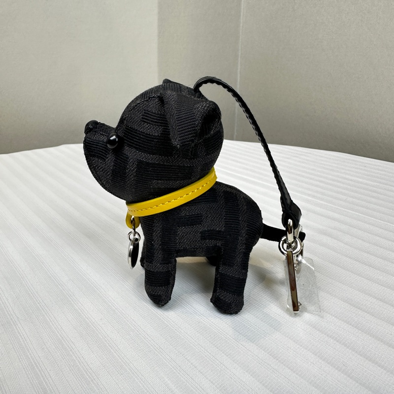 閒置新 芬迪/Fendi Ito Charm 黑色小狗鑰匙夾吊飾布質 5x12x10.5cm-3