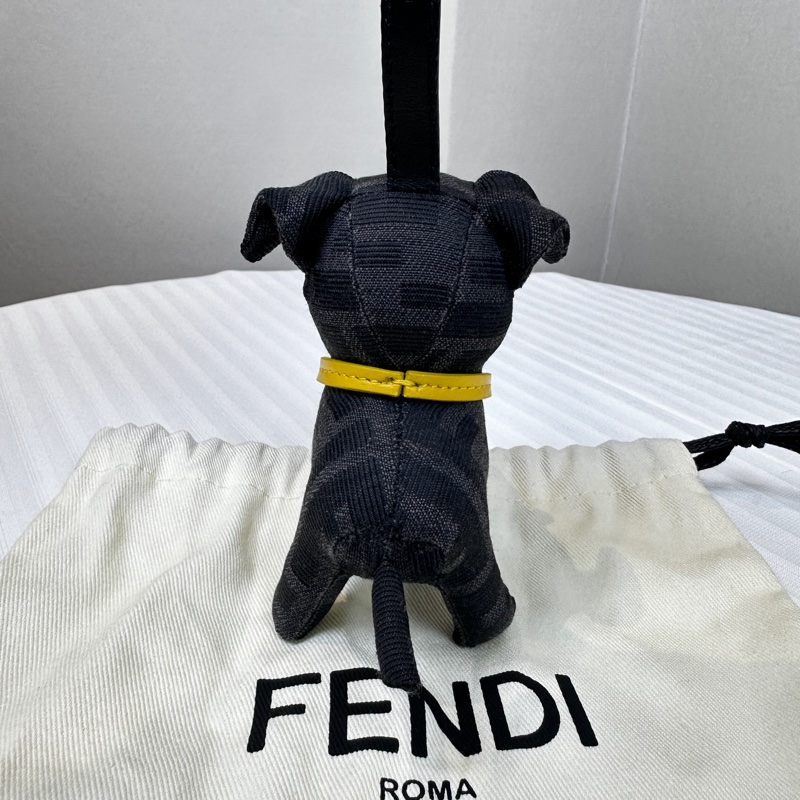 閒置新 芬迪/Fendi Ito Charm 黑色小狗鑰匙夾吊飾布質 5x12x10.5cm-5