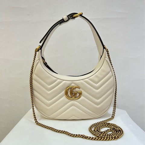 GUCCI白牛皮金釦marmont圓弧手提包