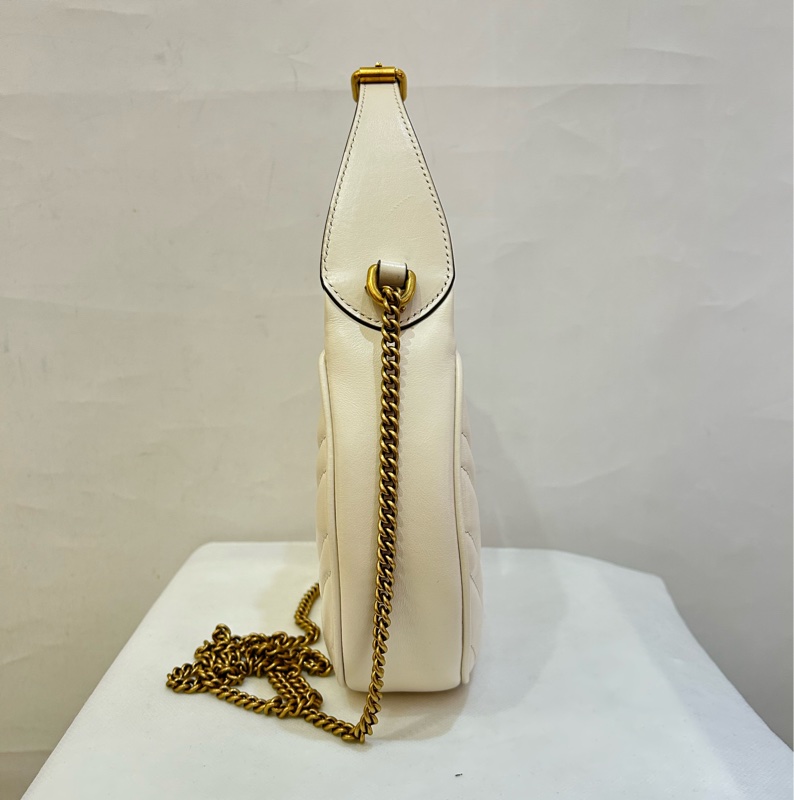 GUCCI白牛皮金釦marmont圓弧手提包-1