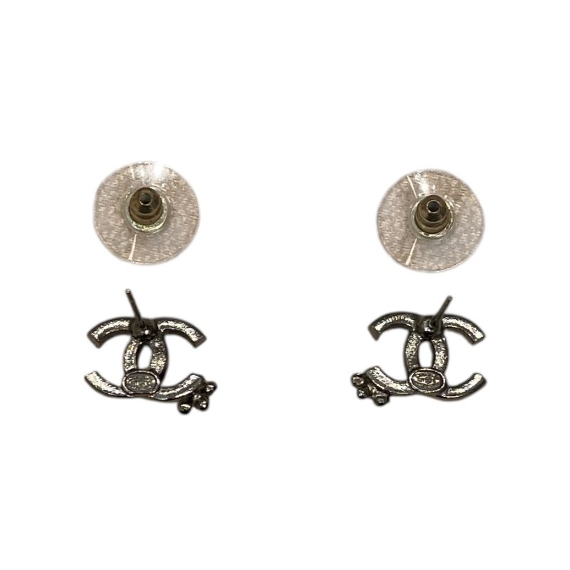 CHANEL 香奈兒 花朵水鑽針式耳環 合金 銀色-1