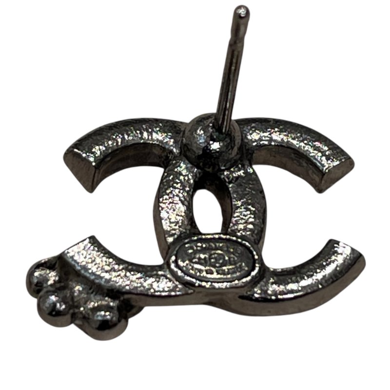 CHANEL 香奈兒 花朵水鑽針式耳環 合金 銀色-3