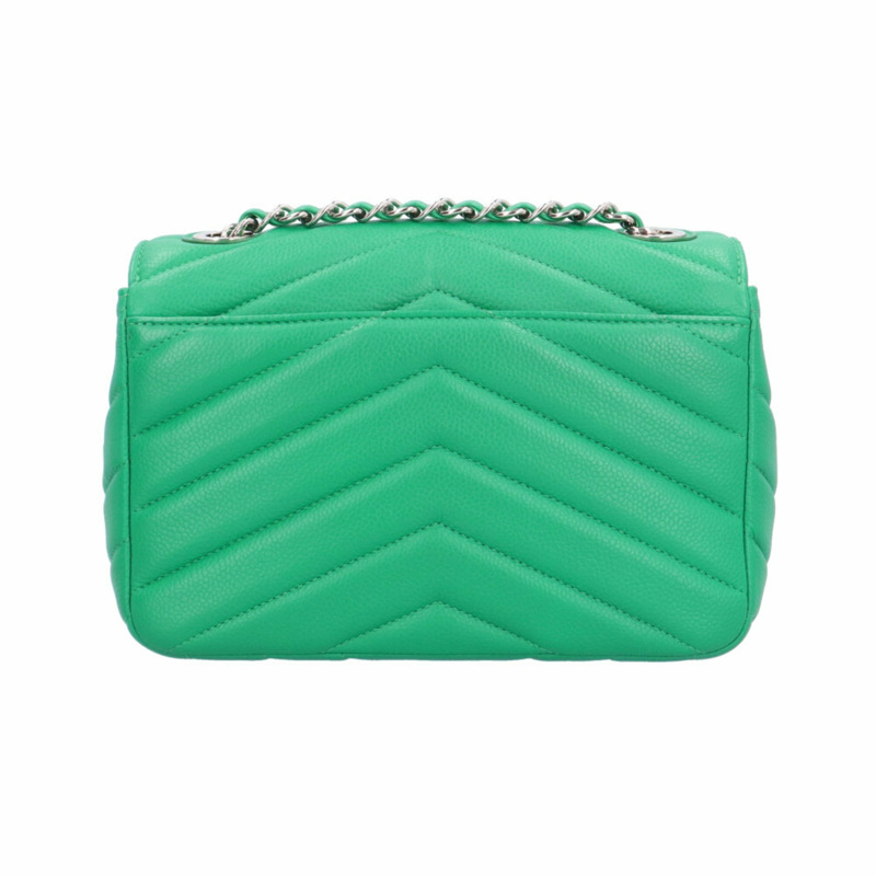香奈兒V形縫線肩背包，皮革，綠色，女士，二手香奈兒鏈條-2