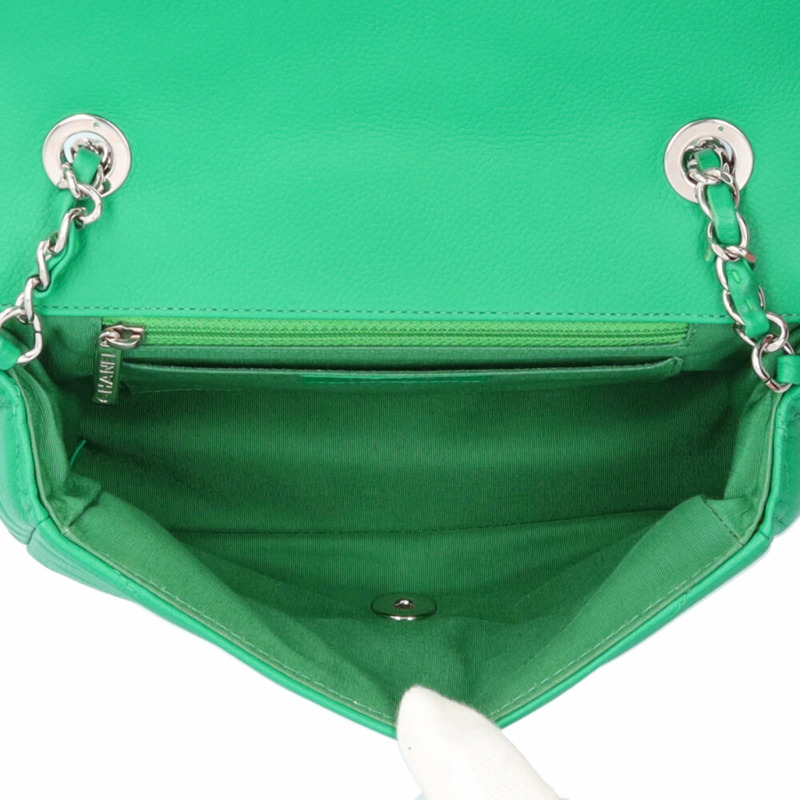 香奈兒V形縫線肩背包，皮革，綠色，女士，二手香奈兒鏈條-5