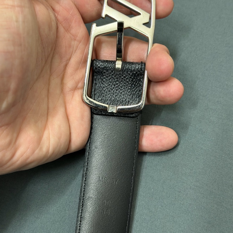 Lv M6057銀扣棋盤格皮帶（90cm）-1